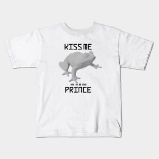 Kiss Me And I Will Be Your Prince Funny Text With Frog Shape Kids T-Shirt